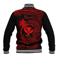 Hawaii Baseball Jacket Fish Hook Tattoo Mix Polynesian Plumeria Red Version LT14 - Polynesian Pride