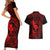 Hawaii Couples Matching Short Sleeve Bodycon Dress and Hawaiian Shirt Fish Hook Tattoo Mix Polynesian Plumeria Red Version LT14 - Polynesian Pride