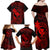 Hawaii Family Matching Off Shoulder Long Sleeve Dress and Hawaiian Shirt Fish Hook Tattoo Mix Polynesian Plumeria Red Version LT14 - Polynesian Pride