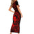 Hawaii Short Sleeve Bodycon Dress Fish Hook Tattoo Mix Polynesian Plumeria Red Version LT14 - Polynesian Pride