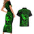 Hawaii Couples Matching Short Sleeve Bodycon Dress and Hawaiian Shirt Fish Hook Tattoo Mix Polynesian Plumeria Green Version LT14 - Polynesian Pride