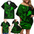 Hawaii Family Matching Off Shoulder Short Dress and Hawaiian Shirt Fish Hook Tattoo Mix Polynesian Plumeria Green Version LT14 - Polynesian Pride