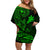 Hawaii Family Matching Off Shoulder Short Dress and Hawaiian Shirt Fish Hook Tattoo Mix Polynesian Plumeria Green Version LT14 Mom's Dress Green - Polynesian Pride