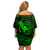 Hawaii Family Matching Off Shoulder Short Dress and Hawaiian Shirt Fish Hook Tattoo Mix Polynesian Plumeria Green Version LT14 - Polynesian Pride