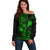 Hawaii Off Shoulder Sweater Fish Hook Tattoo Mix Polynesian Plumeria Green Version LT14 Women Green - Polynesian Pride