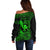 Hawaii Off Shoulder Sweater Fish Hook Tattoo Mix Polynesian Plumeria Green Version LT14 - Polynesian Pride