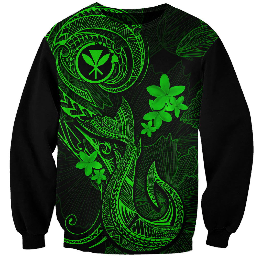 Hawaii Sweatshirt Fish Hook Tattoo Mix Polynesian Plumeria Green Version LT14 Unisex Green - Polynesian Pride