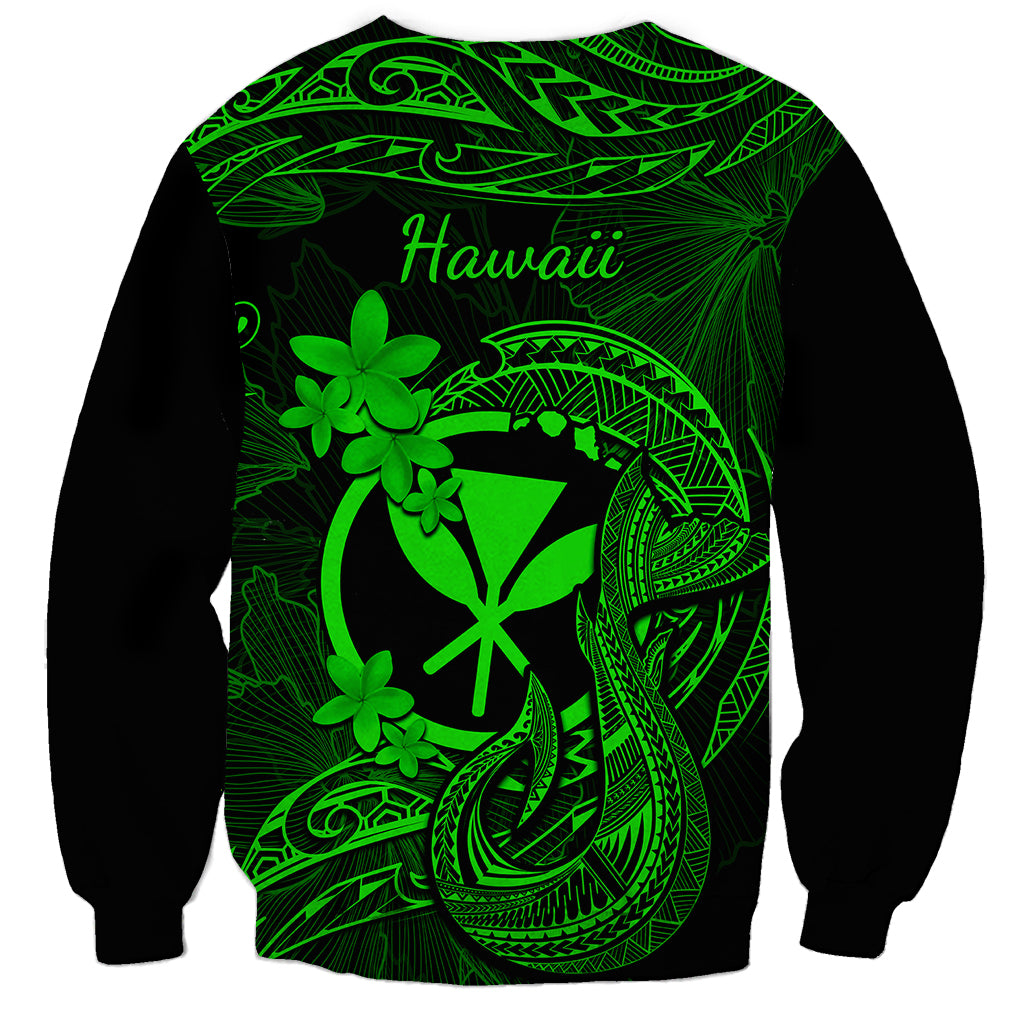 Hawaii Sweatshirt Fish Hook Tattoo Mix Polynesian Plumeria Green Version LT14 - Polynesian Pride