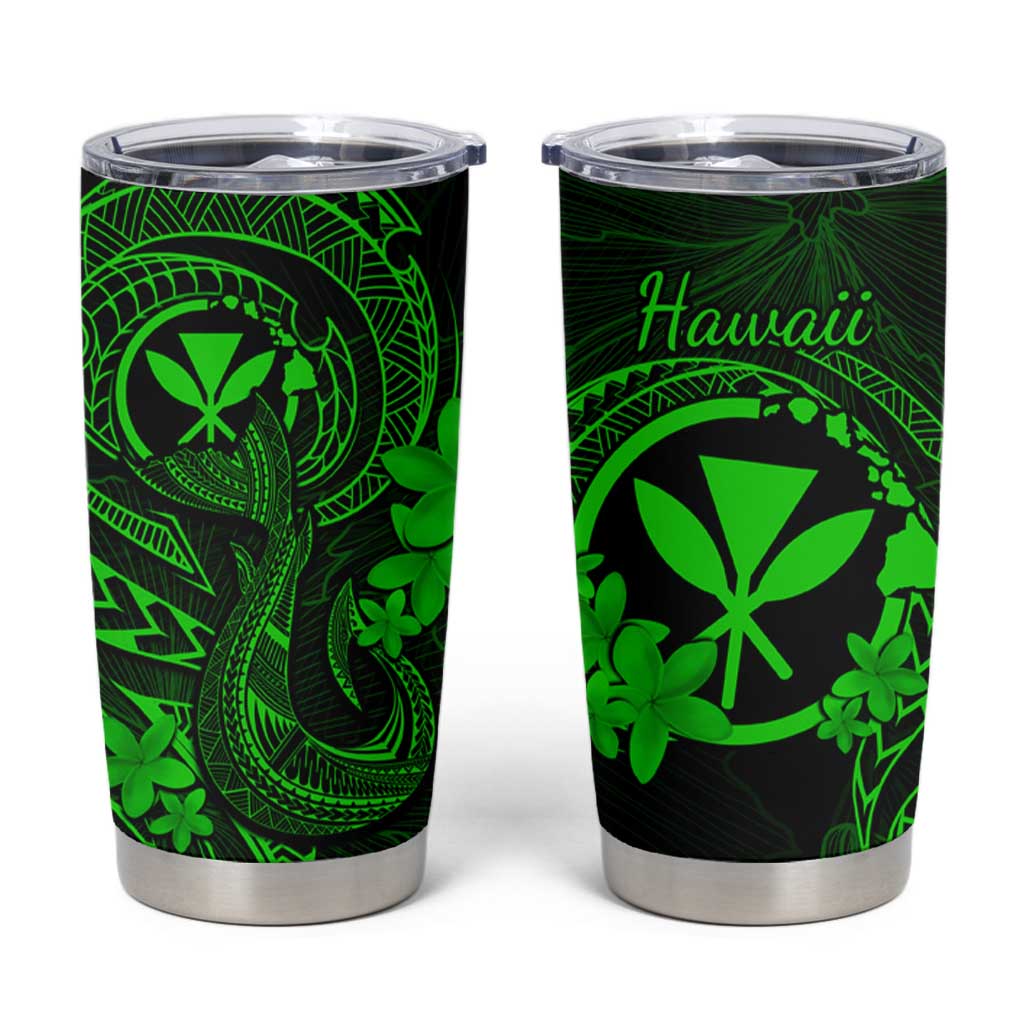 Hawaii Tumbler Cup Fish Hook Tattoo Mix Polynesian Plumeria Green Version LT14 Green - Polynesian Pride
