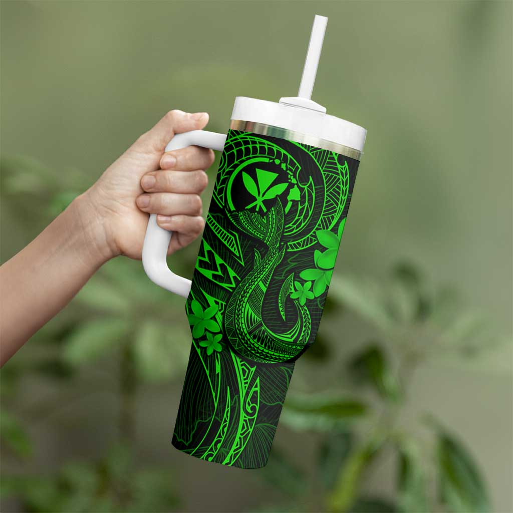 Hawaii Tumbler With Handle Fish Hook Tattoo Mix Polynesian Plumeria Green Version LT14 - Polynesian Pride