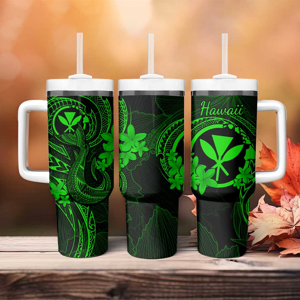 Hawaii Tumbler With Handle Fish Hook Tattoo Mix Polynesian Plumeria Green Version LT14 - Polynesian Pride