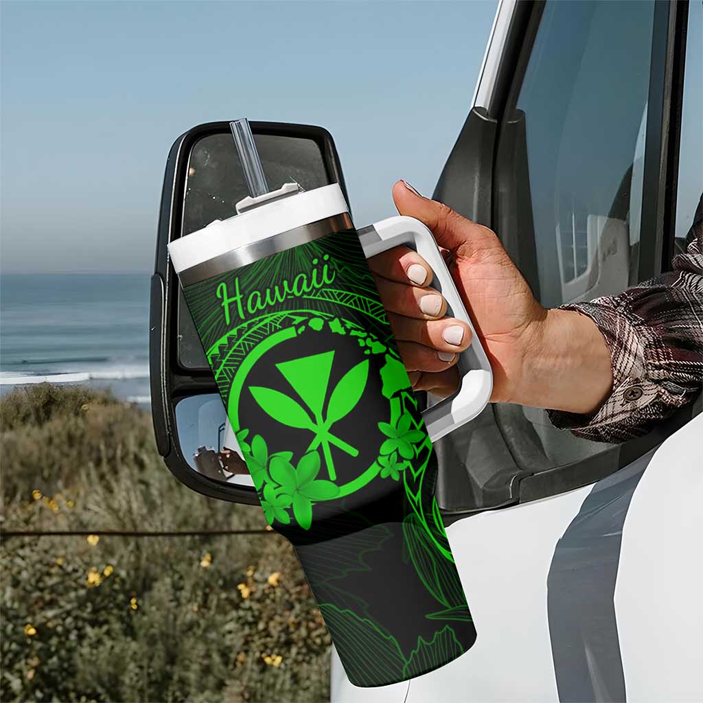 Hawaii Tumbler With Handle Fish Hook Tattoo Mix Polynesian Plumeria Green Version LT14 - Polynesian Pride