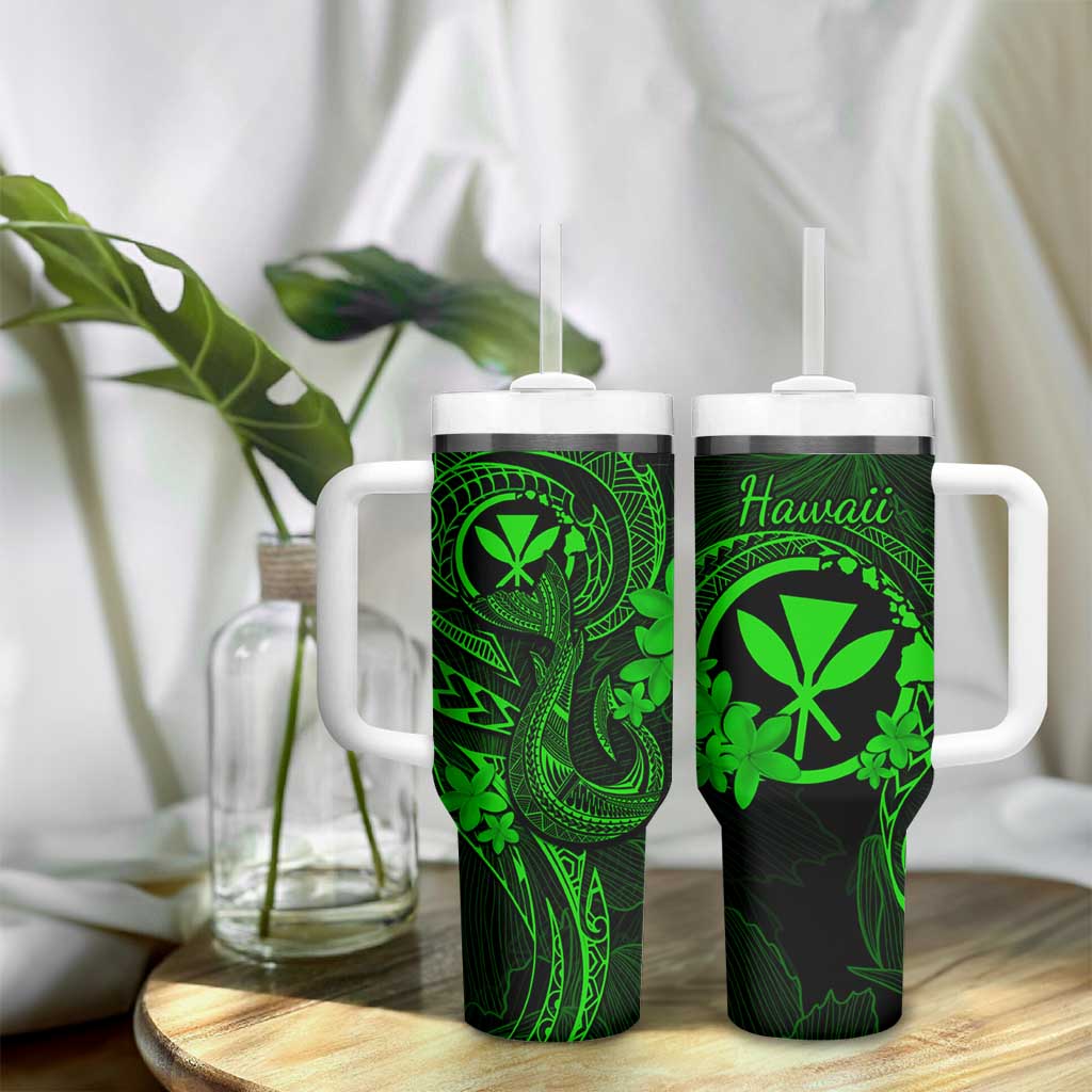 Hawaii Tumbler With Handle Fish Hook Tattoo Mix Polynesian Plumeria Green Version LT14 - Polynesian Pride