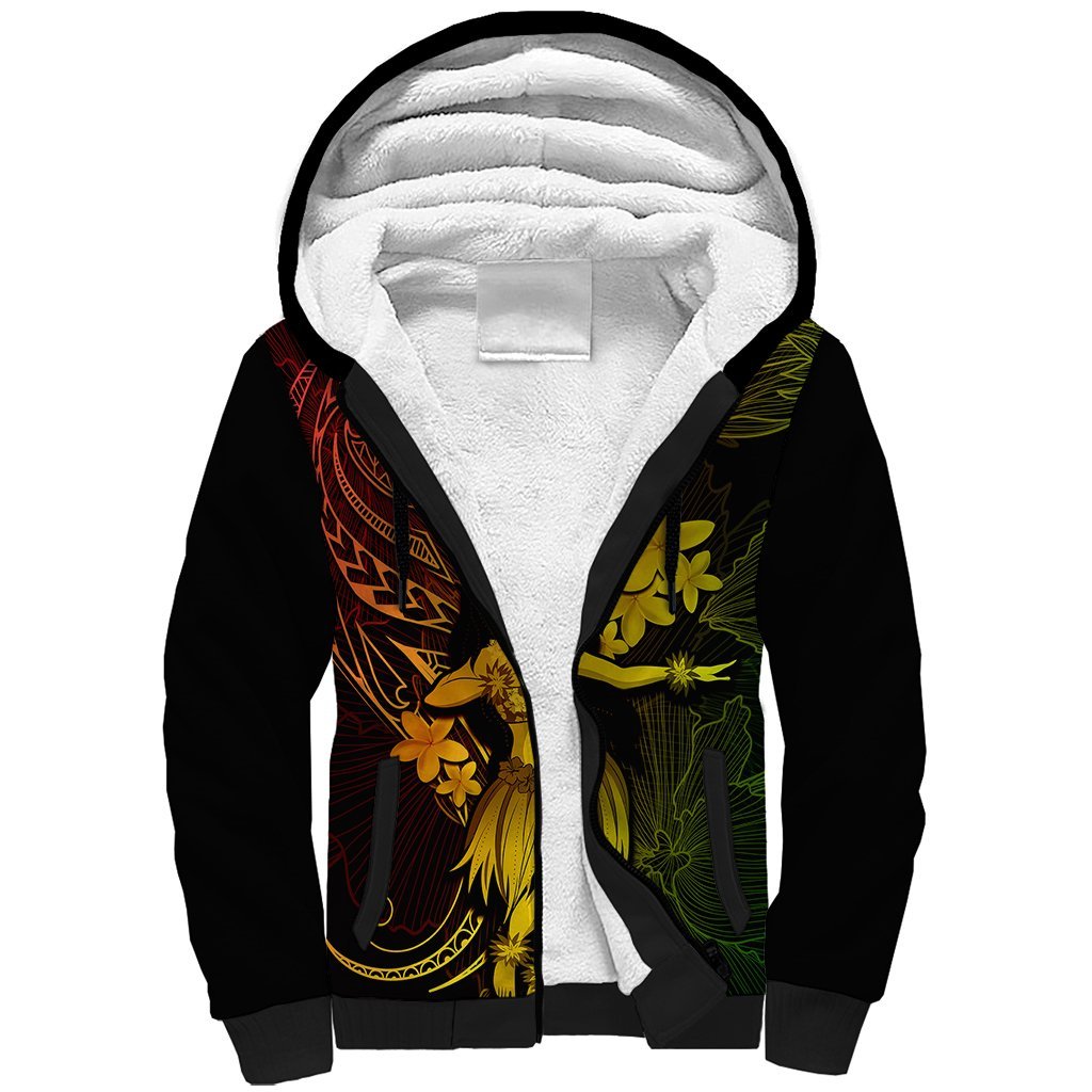 Hawaii Sherpa Hoodie Hula Girl Mix Polynesian Plumeria Reggae Version LT14 Unisex Reggae - Polynesian Pride