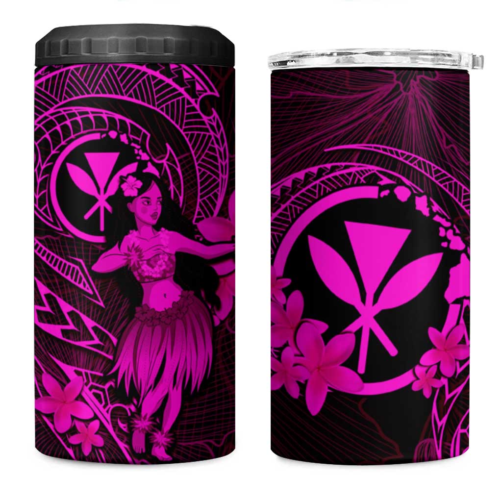 Hawaii 4 in 1 Can Cooler Tumbler Hula Girl Mix Polynesian Plumeria Pink Version LT14 One Size: 16 oz Pink - Polynesian Pride