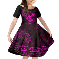 Hawaii Kid Short Sleeve Dress Hula Girl Mix Polynesian Plumeria Pink Version LT14 KID Pink - Polynesian Pride
