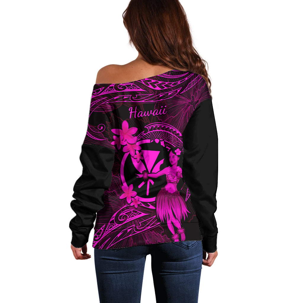 Hawaii Off Shoulder Sweater Hula Girl Mix Polynesian Plumeria Pink Version LT14 - Polynesian Pride
