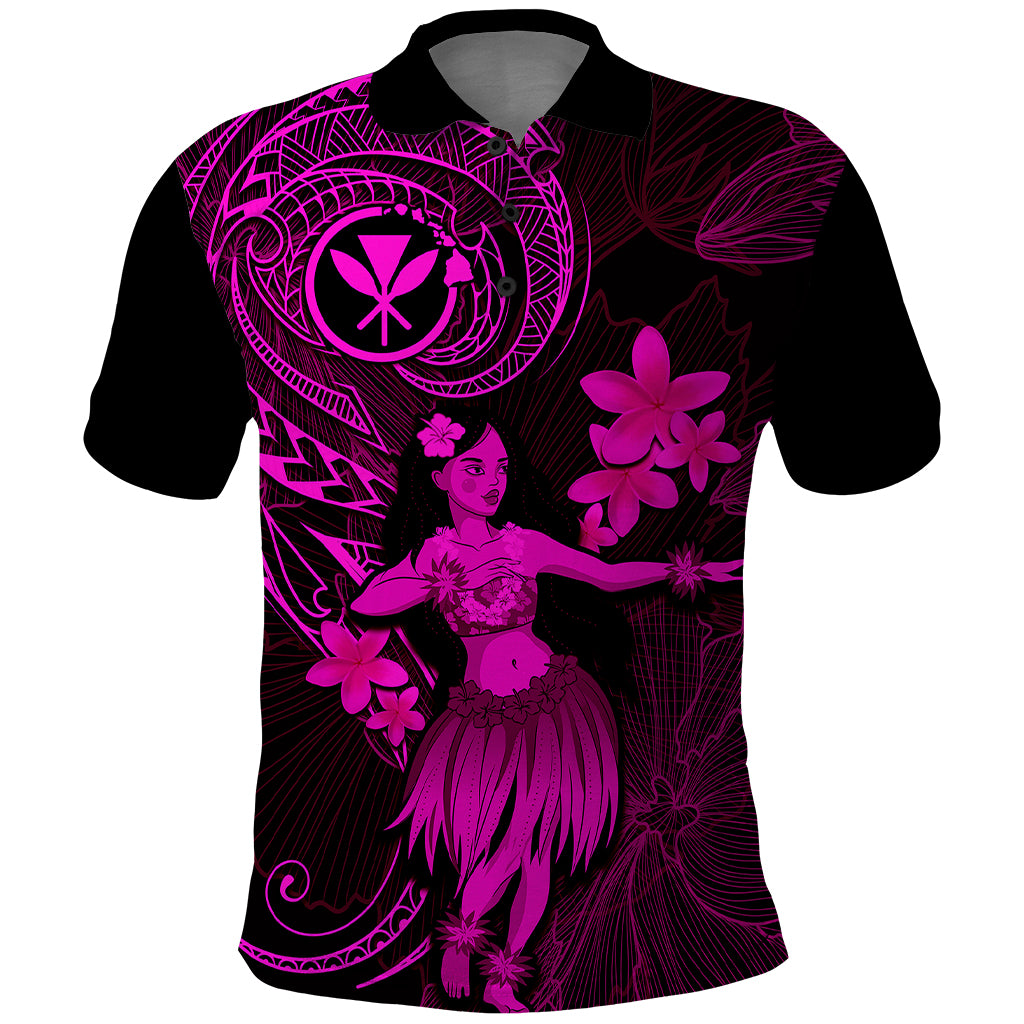 Hawaii Polo Shirt Hula Girl Mix Polynesian Plumeria Pink Version LT14 Pink - Polynesian Pride