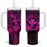 Hawaii Tumbler With Handle Hula Girl Mix Polynesian Plumeria Pink Version LT14 One Size: 40 oz Pink - Polynesian Pride
