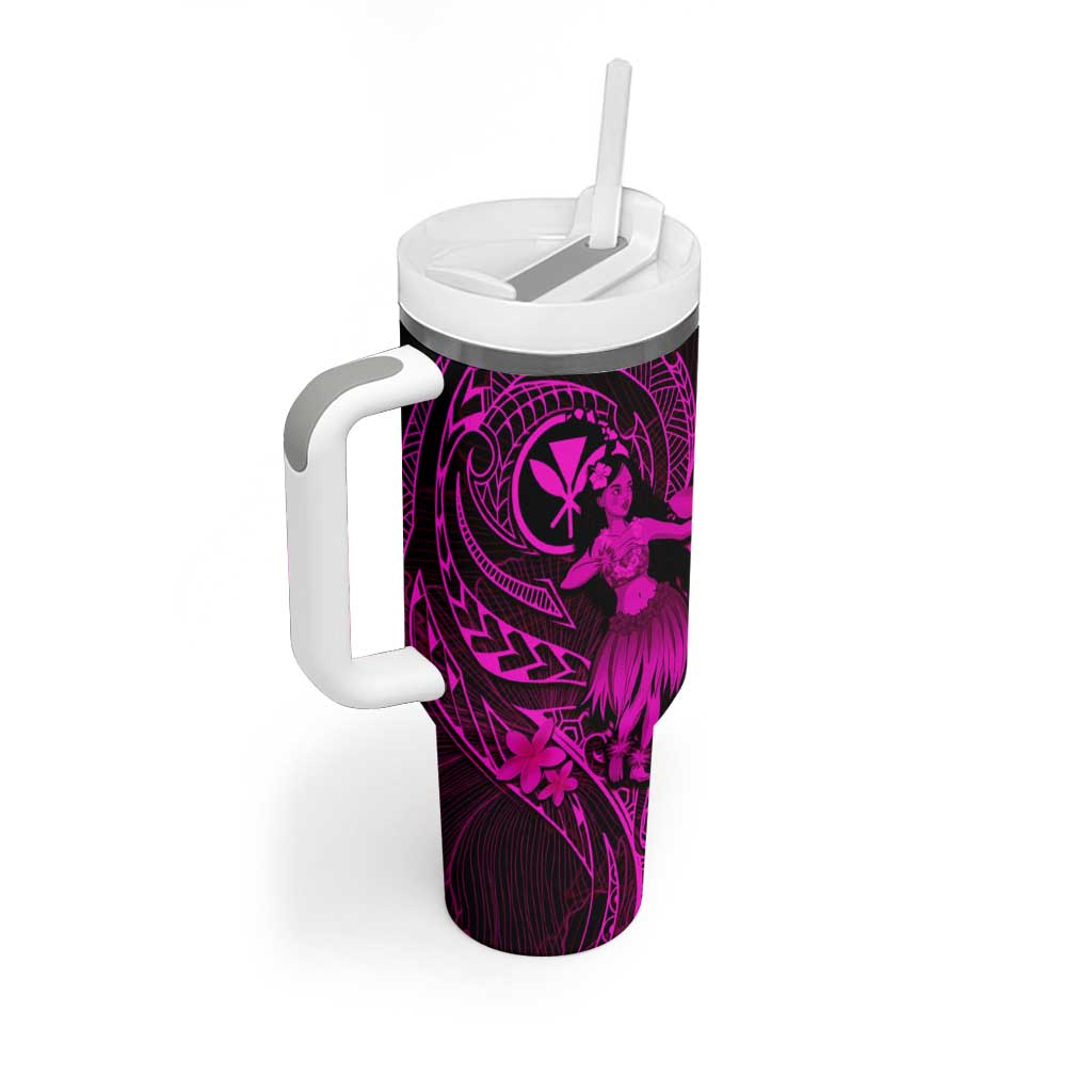 Hawaii Tumbler With Handle Hula Girl Mix Polynesian Plumeria Pink Version LT14 - Polynesian Pride