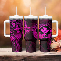 Hawaii Tumbler With Handle Hula Girl Mix Polynesian Plumeria Pink Version LT14 - Polynesian Pride