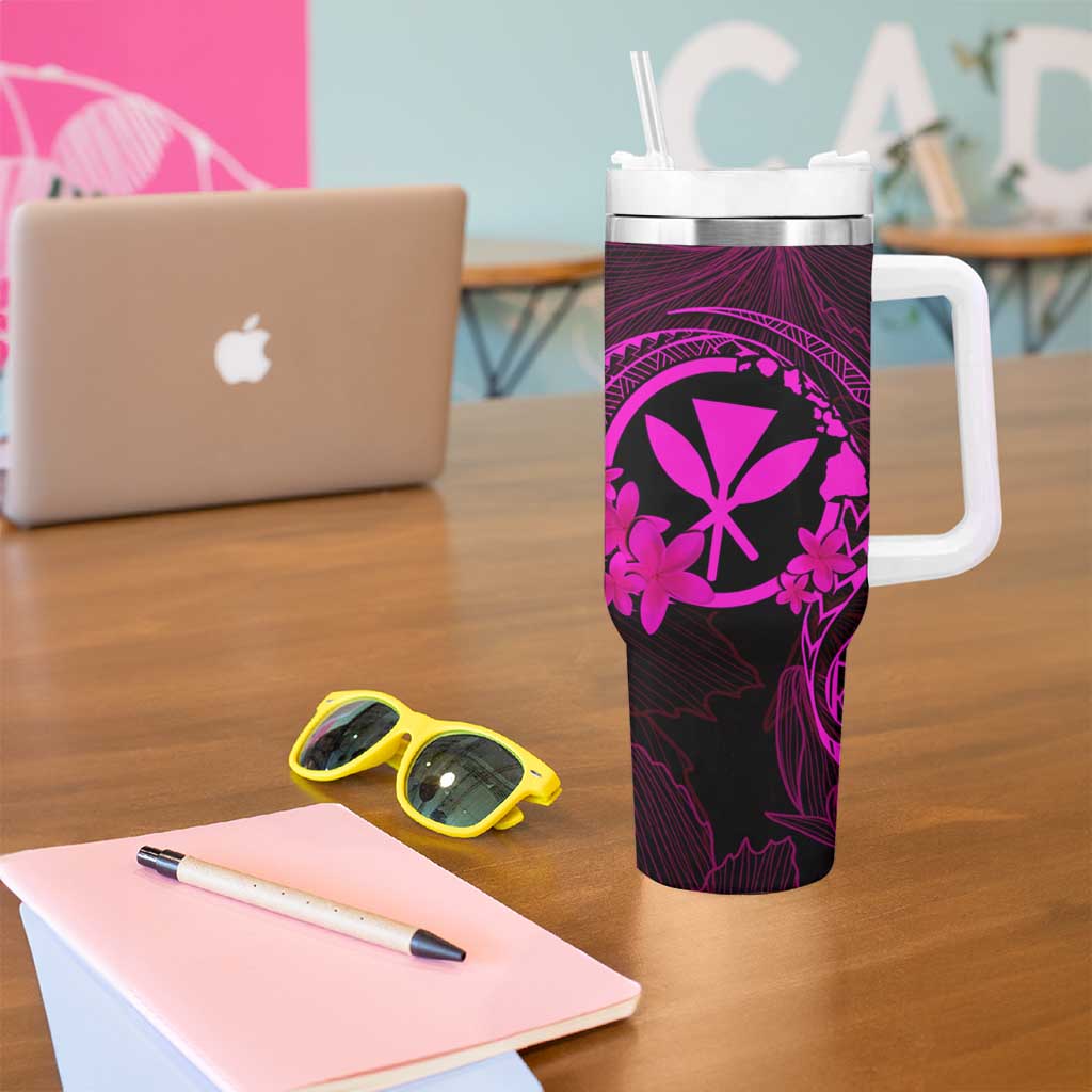 Hawaii Tumbler With Handle Hula Girl Mix Polynesian Plumeria Pink Version LT14 - Polynesian Pride