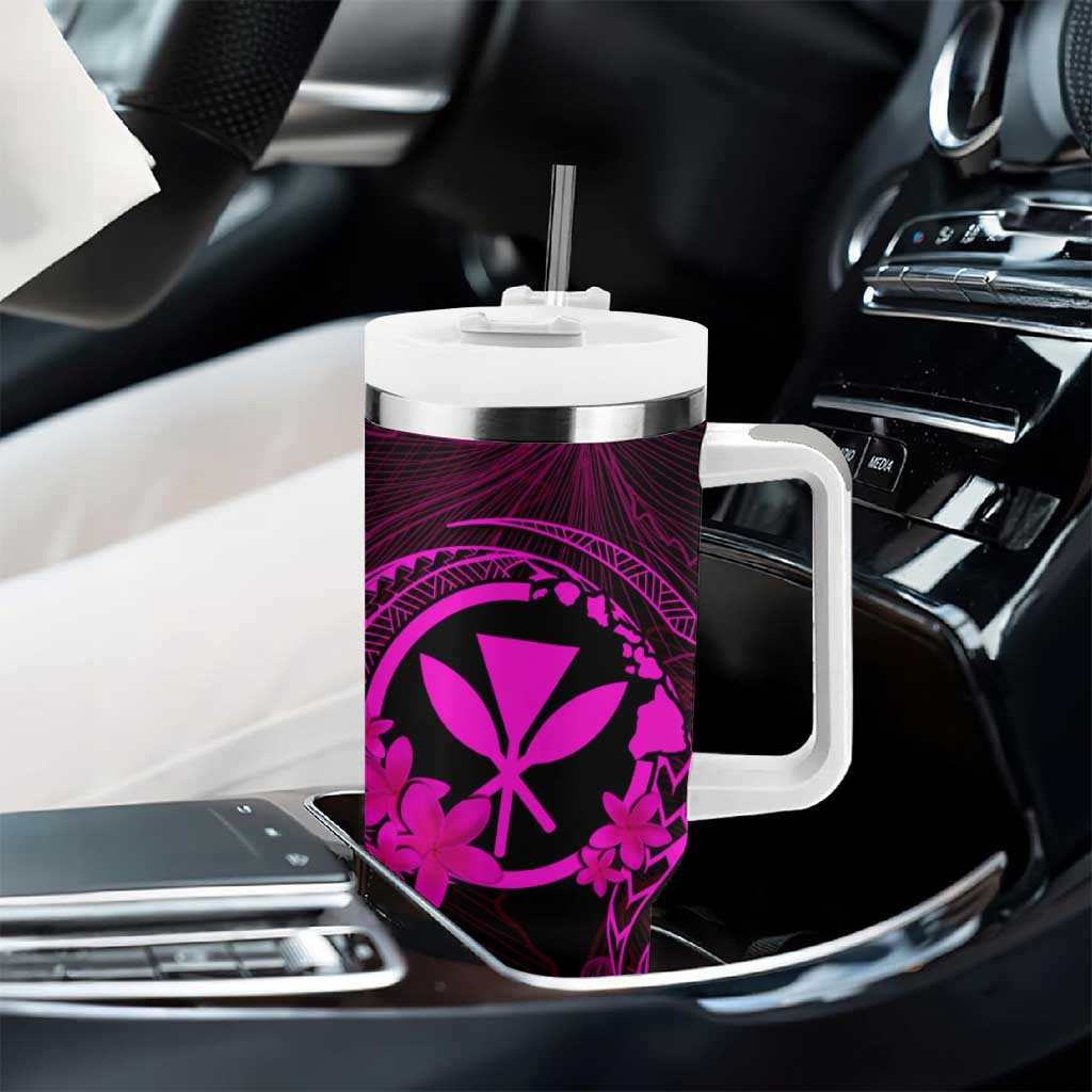 Hawaii Tumbler With Handle Hula Girl Mix Polynesian Plumeria Pink Version LT14 - Polynesian Pride