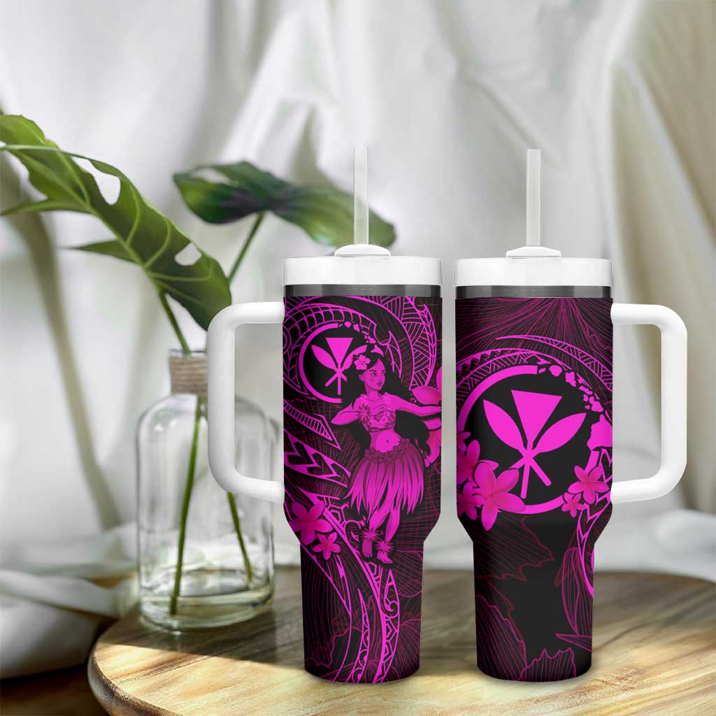 Hawaii Tumbler With Handle Hula Girl Mix Polynesian Plumeria Pink Version LT14 - Polynesian Pride
