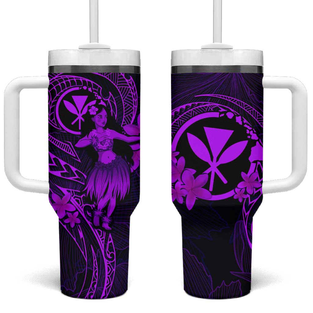 Hawaii Tumbler With Handle Hula Girl Mix Polynesian Plumeria Purple Version LT14 One Size: 40 oz Purple - Polynesian Pride