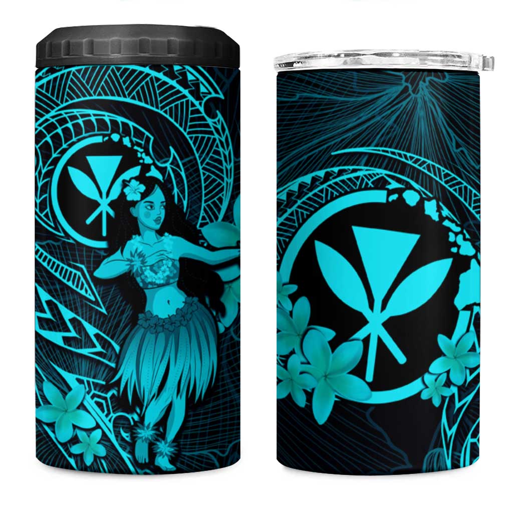 Hawaii 4 in 1 Can Cooler Tumbler Hula Girl Mix Polynesian Plumeria Turquoise Version LT14 One Size: 16 oz Turquoise - Polynesian Pride