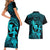 Hawaii Couples Matching Short Sleeve Bodycon Dress and Hawaiian Shirt Hula Girl Mix Polynesian Plumeria Turquoise Version LT14 - Polynesian Pride