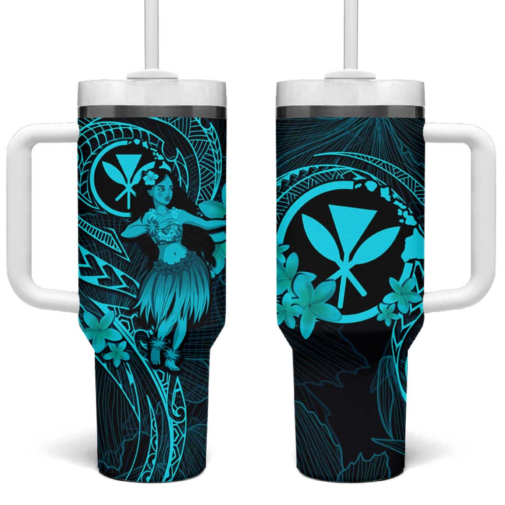Hawaii Tumbler With Handle Hula Girl Mix Polynesian Plumeria Turquoise Version LT14 One Size: 40 oz Turquoise - Polynesian Pride