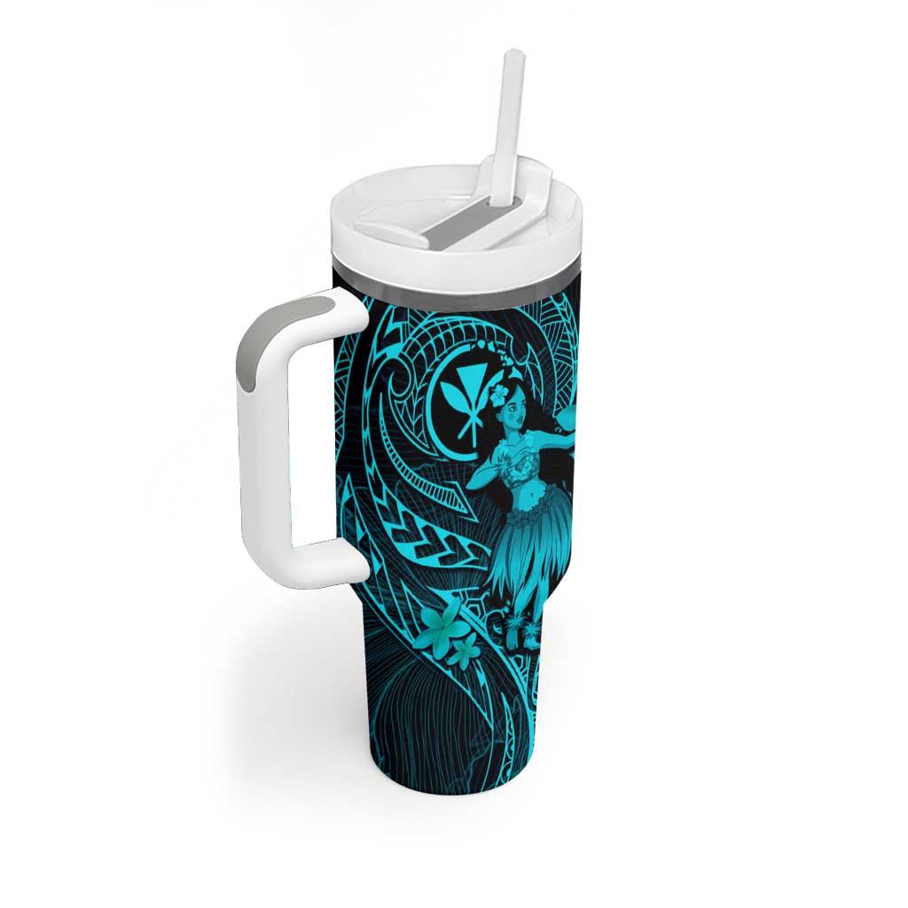 Hawaii Tumbler With Handle Hula Girl Mix Polynesian Plumeria Turquoise Version LT14 - Polynesian Pride