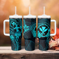 Hawaii Tumbler With Handle Hula Girl Mix Polynesian Plumeria Turquoise Version LT14 - Polynesian Pride