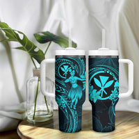 Hawaii Tumbler With Handle Hula Girl Mix Polynesian Plumeria Turquoise Version LT14 - Polynesian Pride