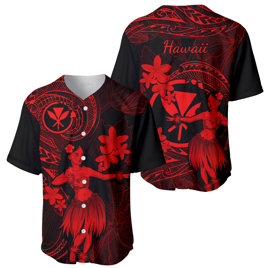 Hawaii Baseball Jersey Hula Girl Mix Polynesian Plumeria Red Version LT14 - Polynesian Pride