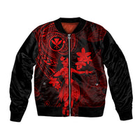 Hawaii Bomber Jacket Hula Girl Mix Polynesian Plumeria Red Version LT14 Unisex Red - Polynesian Pride
