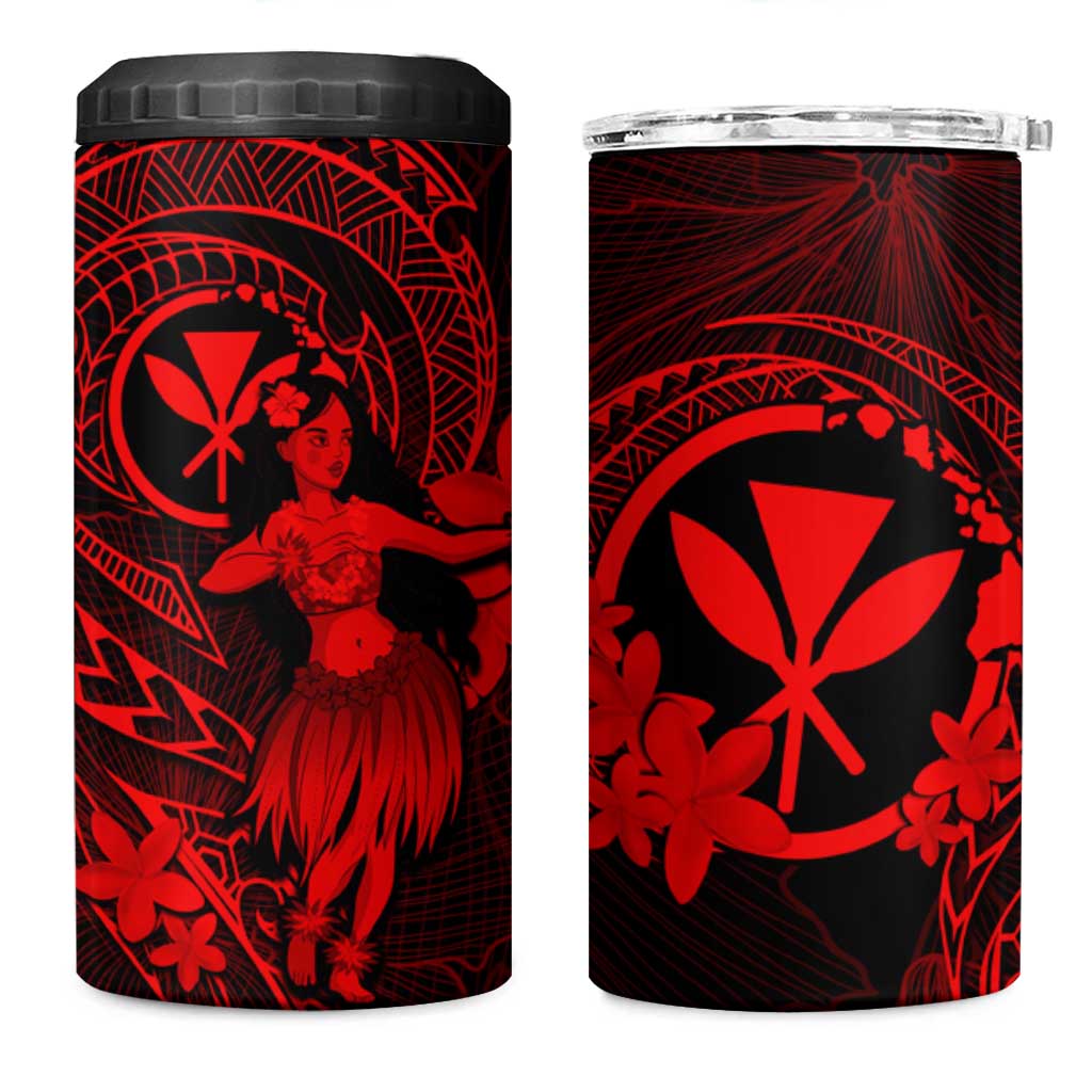 Hawaii 4 in 1 Can Cooler Tumbler Hula Girl Mix Polynesian Plumeria Red Version LT14 One Size: 16 oz Red - Polynesian Pride