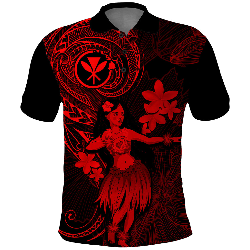Hawaii Polo Shirt Hula Girl Mix Polynesian Plumeria Red Version LT14 Red - Polynesian Pride