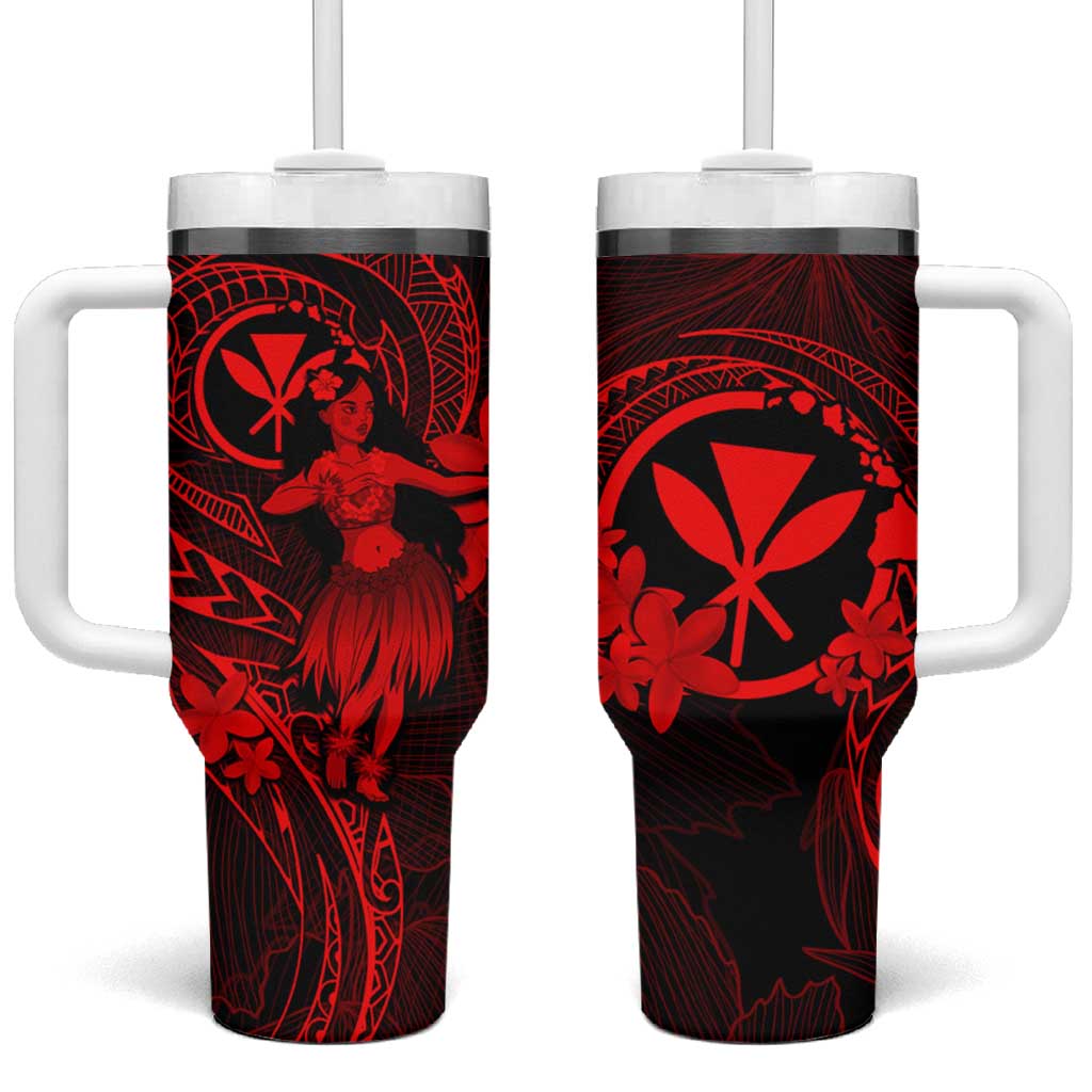 Hawaii Tumbler With Handle Hula Girl Mix Polynesian Plumeria Red Version LT14 One Size: 40 oz Red - Polynesian Pride