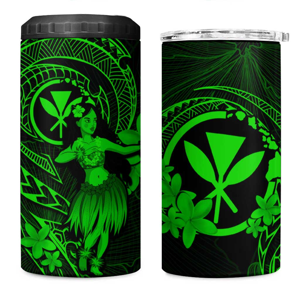 Hawaii 4 in 1 Can Cooler Tumbler Hula Girl Mix Polynesian Plumeria Green Version LT14 One Size: 16 oz Green - Polynesian Pride