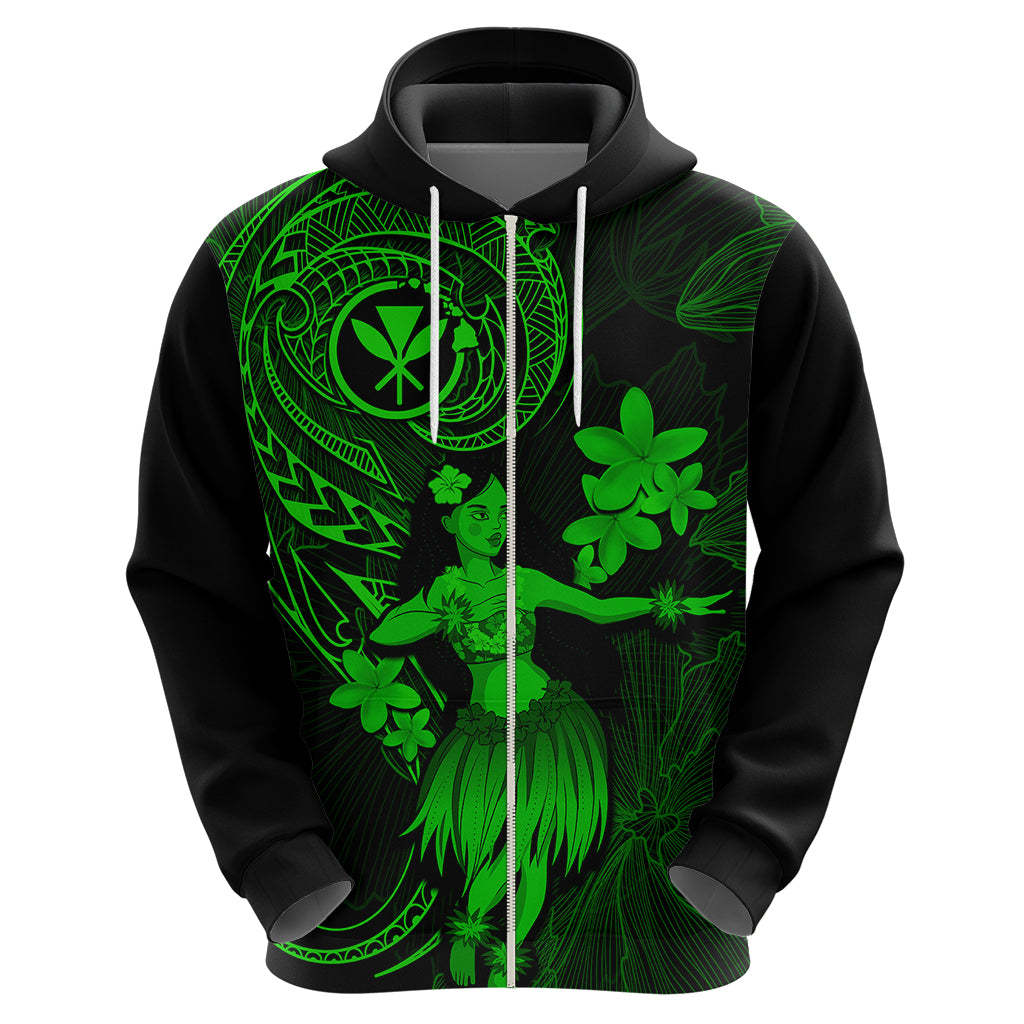 Hawaii Hoodie Hula Girl Mix Polynesian Plumeria Green Version LT14 - Polynesian Pride