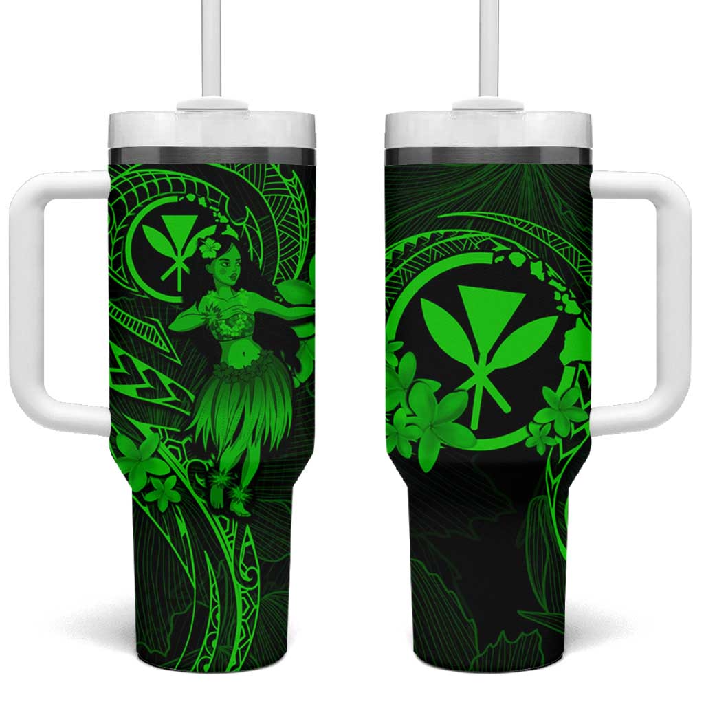 Hawaii Tumbler With Handle Hula Girl Mix Polynesian Plumeria Green Version LT14 One Size: 40 oz Green - Polynesian Pride