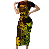 Hawaii Short Sleeve Bodycon Dress King Kamehameha Mix Polynesian Plumeria Reggae Version LT14 Long Dress Reggae - Polynesian Pride