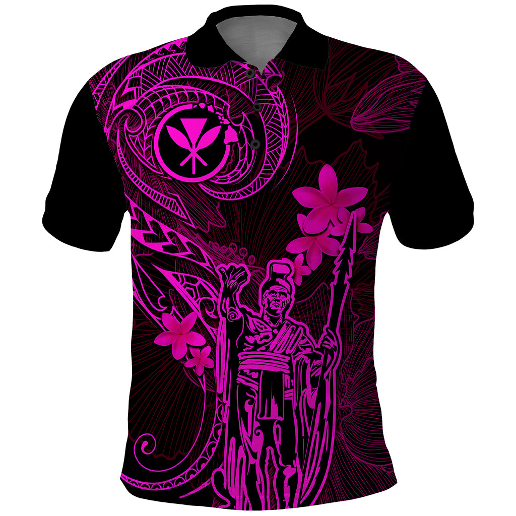 Hawaii Polo Shirt King Kamehameha Mix Polynesian Plumeria Pink Version LT14 Pink - Polynesian Pride