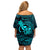 Hawaii Off Shoulder Short Dress King Kamehameha Mix Polynesian Plumeria Turquoise Version LT14 - Polynesian Pride