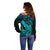 Hawaii Off Shoulder Sweater King Kamehameha Mix Polynesian Plumeria Turquoise Version LT14 - Polynesian Pride