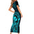 Hawaii Short Sleeve Bodycon Dress King Kamehameha Mix Polynesian Plumeria Turquoise Version LT14 - Polynesian Pride