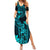 Hawaii Summer Maxi Dress King Kamehameha Mix Polynesian Plumeria Turquoise Version LT14 Women Turquoise - Polynesian Pride