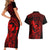 Hawaii Couples Matching Short Sleeve Bodycon Dress and Hawaiian Shirt King Kamehameha Mix Polynesian Plumeria Red Version LT14 - Polynesian Pride